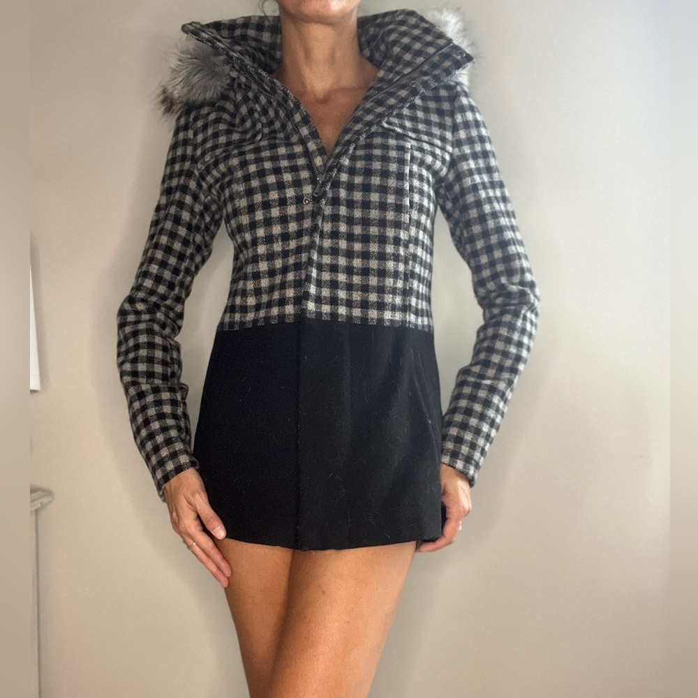 Celebrity Pink coat- EUC- black grey- XS